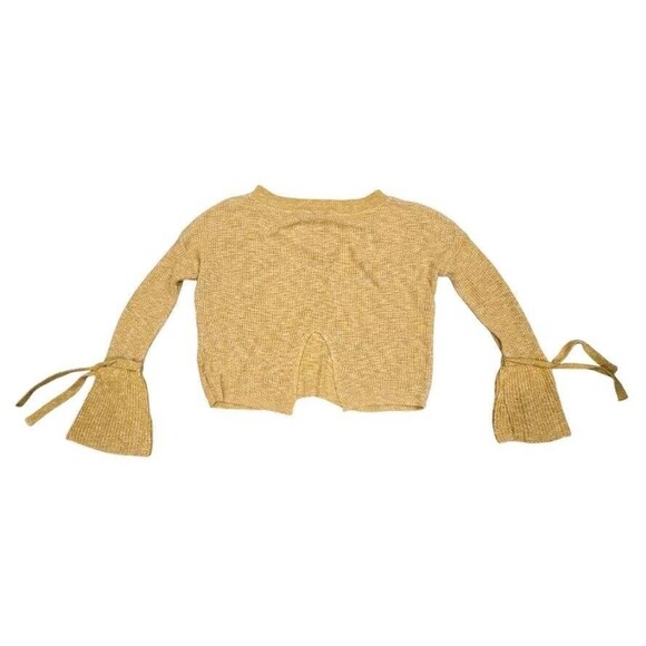 EXPRESS Sweater Womens Large XS Long Bell Sleeve Crop V Neck Pullover Yellow - Picture 2 of 5